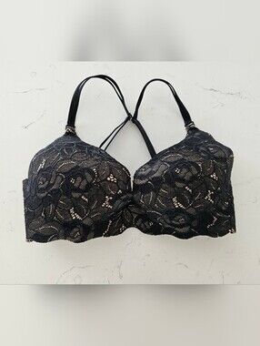 Victoria's Secret Black Lace Leopard Very Sexy Secret Embrace PushUp Bra 34D